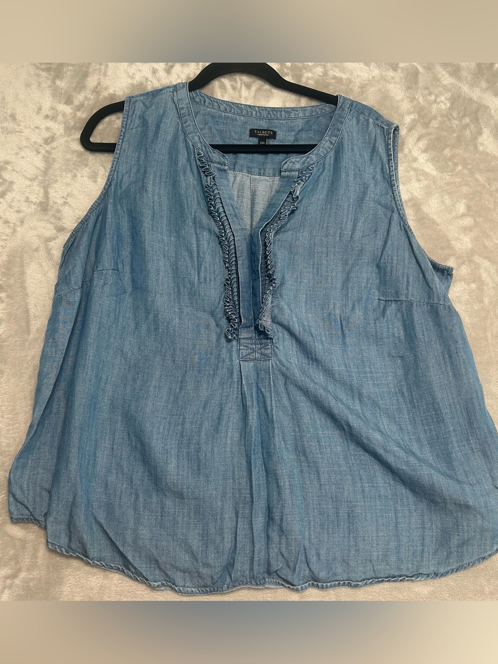 Talbots Chambray Denim Ruffle Tank Top Women’s 2XP Blue